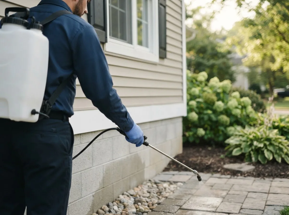 Pest control technician inspecting a home in North Franklin, CT